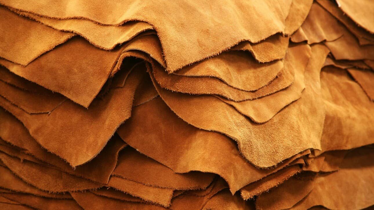 Stacked handcrafted leather hides